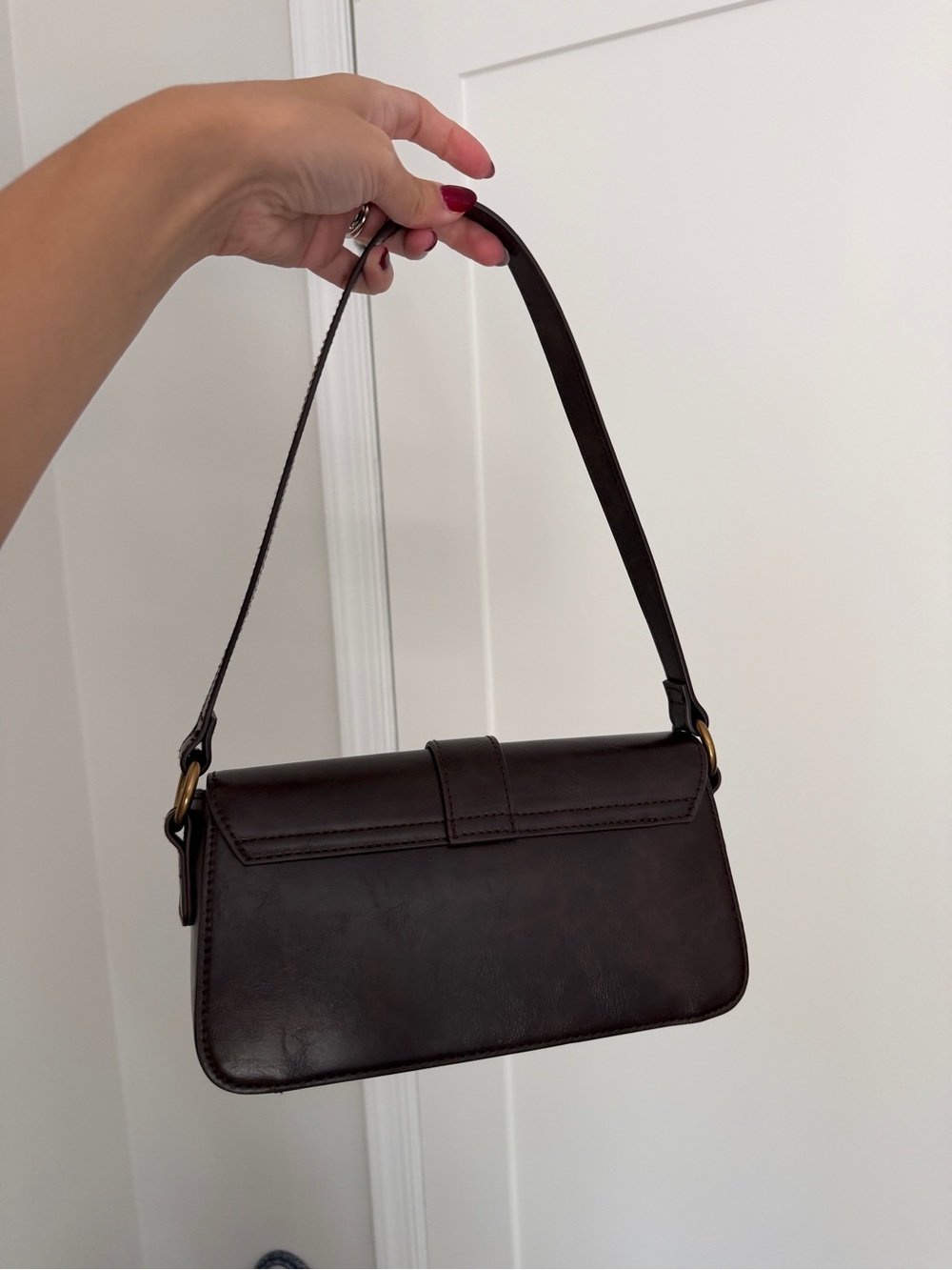 Brandy Melville Classic Brown Leather Buckle Shoulder Bag - Women - Picture 4 of 6